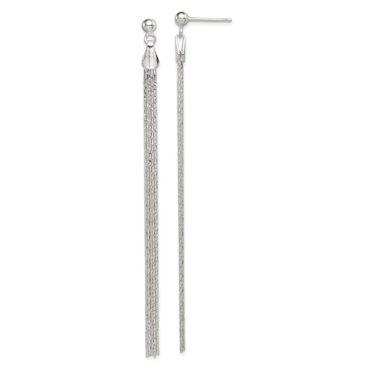QE8831 Sterling Silver Polished Fancy Long Linear Post Dangle Earrings