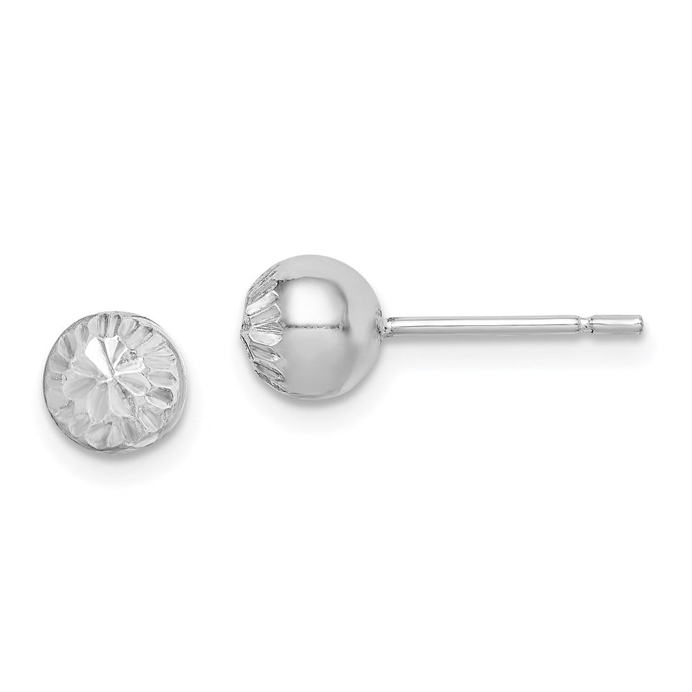QE8837 Sterling Silver Rhod-plated Diamond Cut 6mm Ball Post Earrings