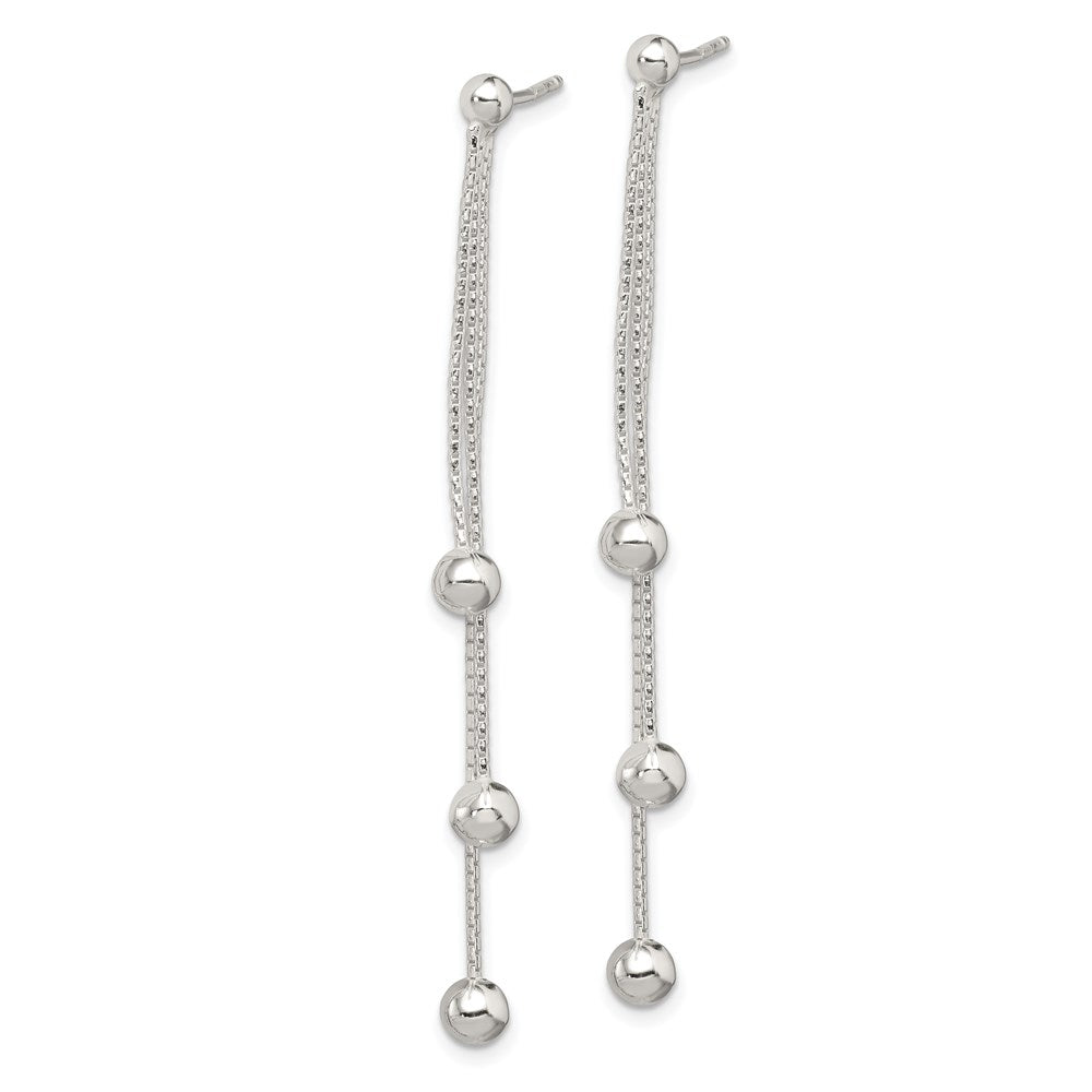 QE8856 Sterling Silver Polished 3-Strand Beaded Post Dangle Earrings