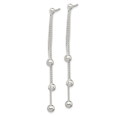 QE8856 Sterling Silver Polished 3-Strand Beaded Post Dangle Earrings