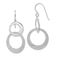 QE8869 Sterling Silver RH-plated Polished & Textured Interlocking Circle Dangle Ea