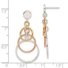 QE8876 Sterling Silver & Flash Yellow & Rose Gold-plated Circle Post Dangle Earrin