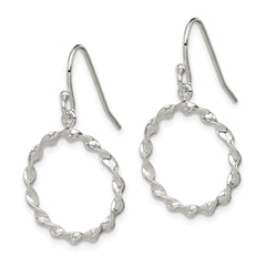QE8880 Sterling Silver Polished & Twisted Circle Dangle Shepherd Hook Earrings