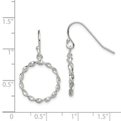 QE8880 Sterling Silver Polished & Twisted Circle Dangle Shepherd Hook Earrings