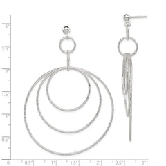 QE8888 Sterling Silver Polished & Textured Large Circles Post Dangle Earrings