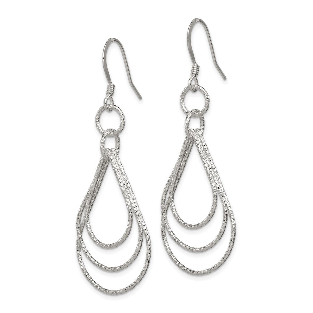QE8890 Sterling Silver Textured Teardrops Dangle Earrings