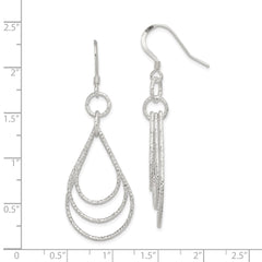 QE8890 Sterling Silver Textured Teardrops Dangle Earrings
