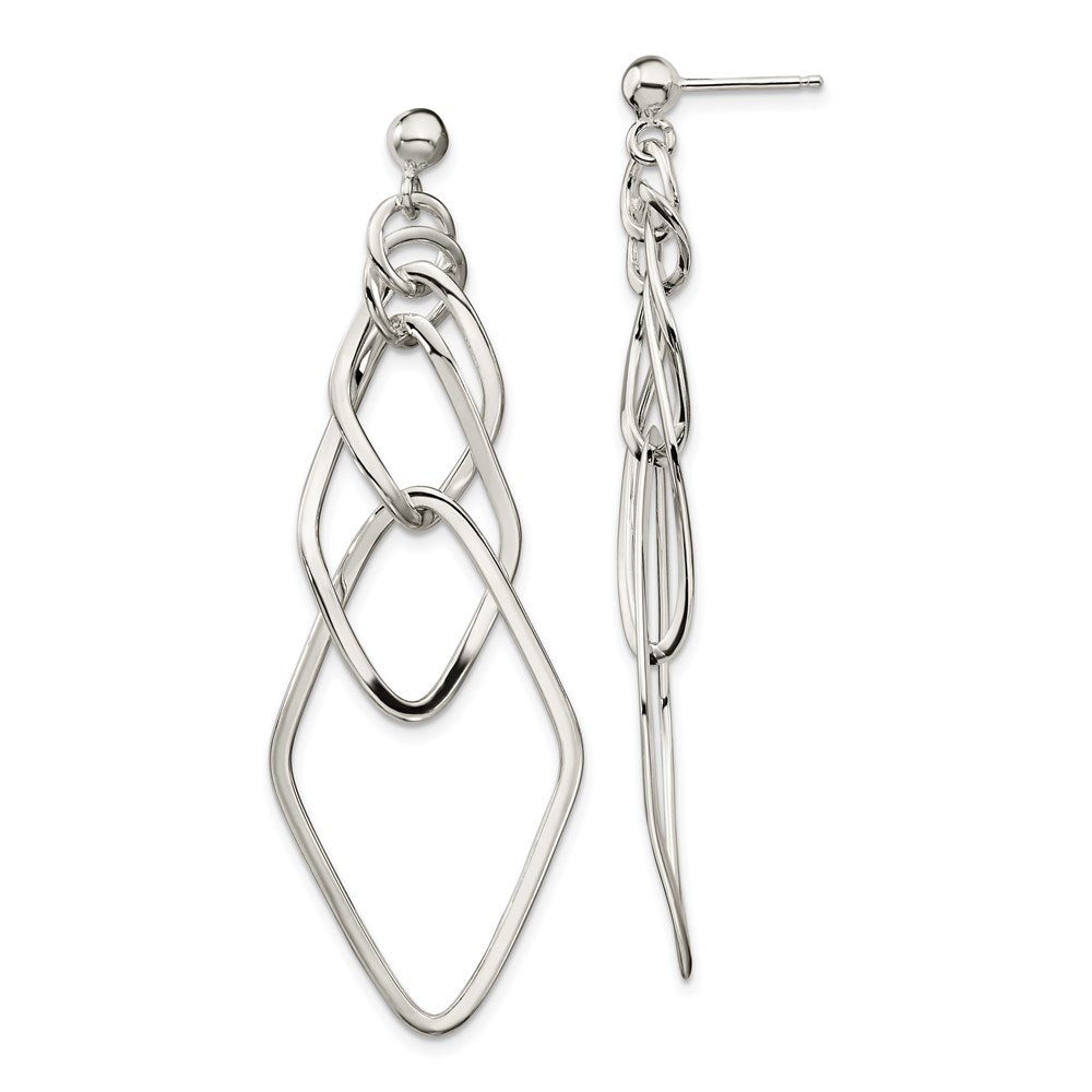 QE8897 Sterling Silver Polished Geometric Post Dangle Earrings