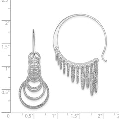 QE8899 Sterling Silver Rhodium-plated D/C Graduated Circle Dangle Hoop Earrings