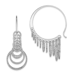 QE8899 Sterling Silver Rhodium-plated D/C Graduated Circle Dangle Hoop Earrings