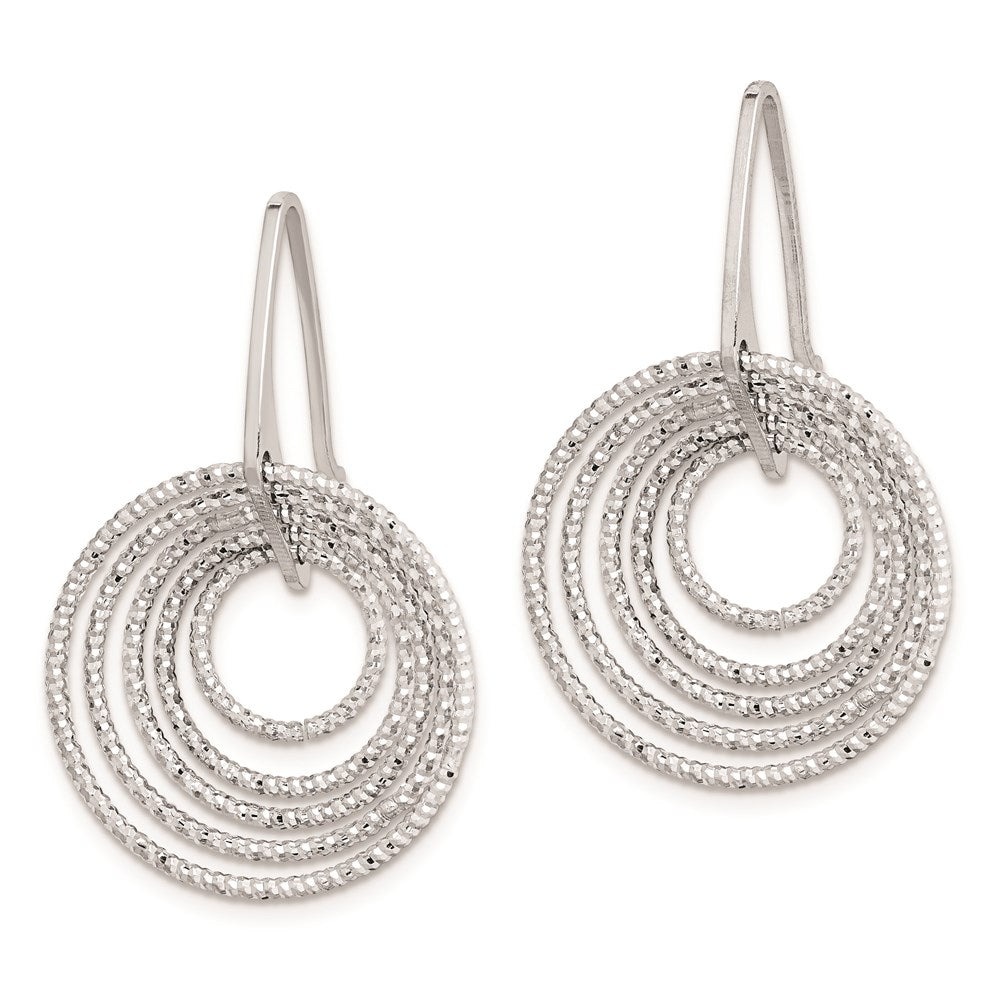 QE8902 Sterling Silver Rhodium-plated D/C Circles Dangle Earrings