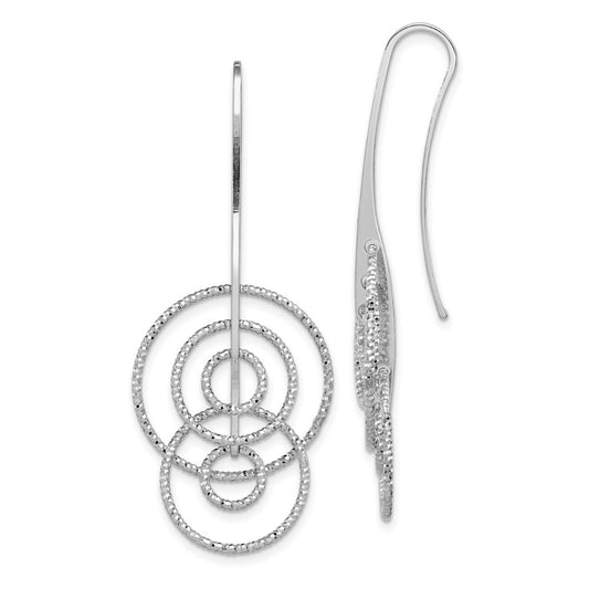 QE8904 Sterling Silver Rhodium Plated D/C Circles Dangle Earrings