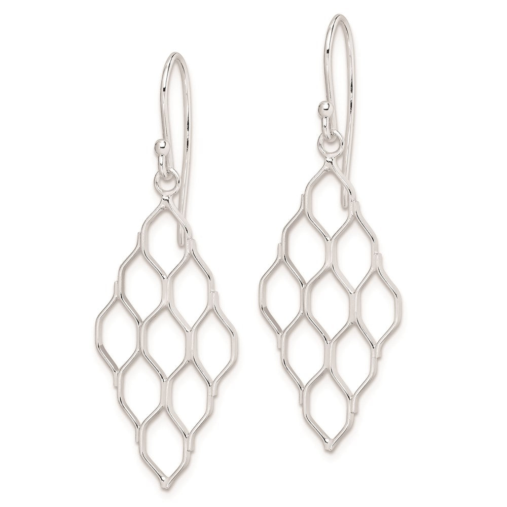 QE8911 Sterling Silver Rhodium-plated Polished Honeycomb Dangle Earrings