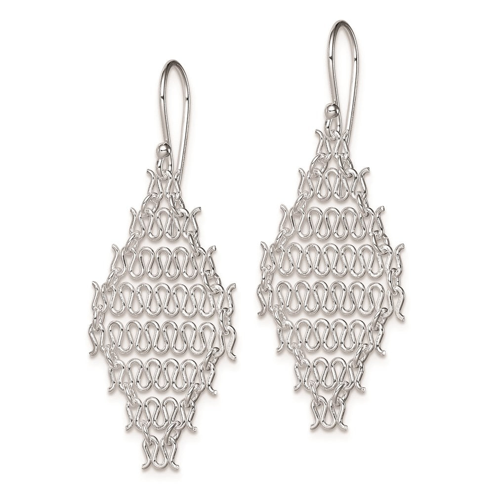 QE8913 Sterling Silver Rhodium-plated Polished Chain Link Dangle Earrings