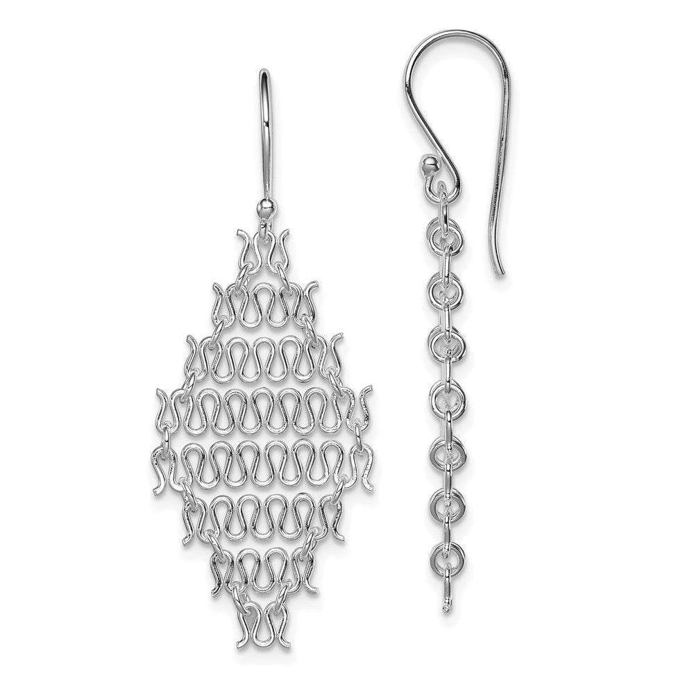 QE8913 Sterling Silver Rhodium-plated Polished Chain Link Dangle Earrings