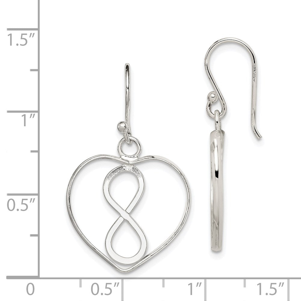 QE8915 Sterling Silver Rhodium-plated Polished Infinity Open Heart Dangle Earrings