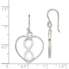 QE8915 Sterling Silver Rhodium-plated Polished Infinity Open Heart Dangle Earrings