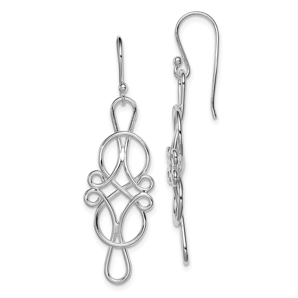 QE8917 Sterling Silver Rhodium-plated Fancy Knot Design Dangle Earrings