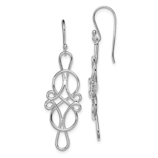 QE8917 Sterling Silver Rhodium-plated Fancy Knot Design Dangle Earrings