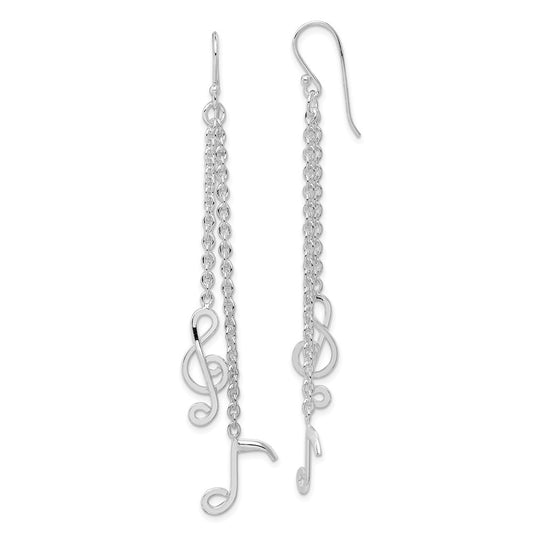 QE8920 Sterling Silver Rhodium-plated Musical Notes Dangle Earrings