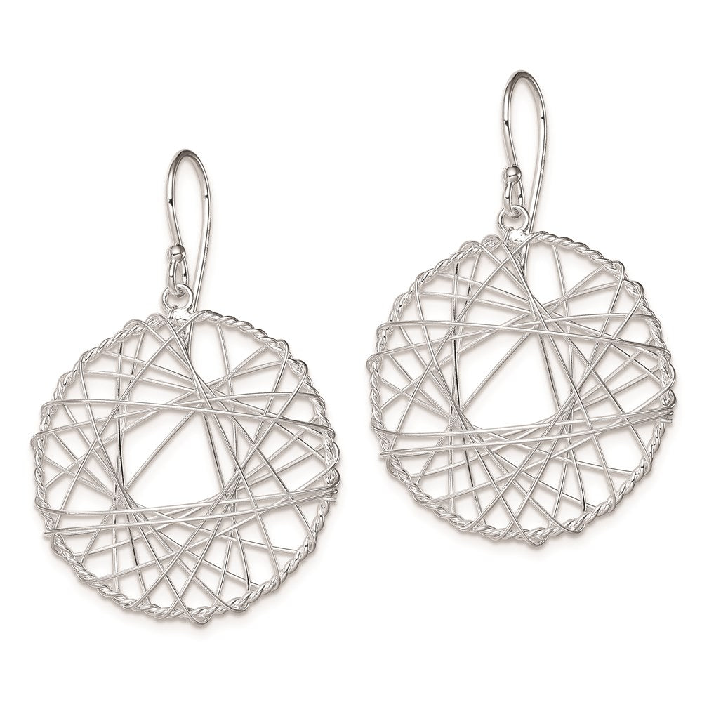 QE8923 Sterling Silver Rhodium-plated Textured Wrapped Wire Circle Dangle Earrings