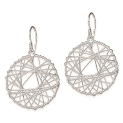 QE8923 Sterling Silver Rhodium-plated Textured Wrapped Wire Circle Dangle Earrings