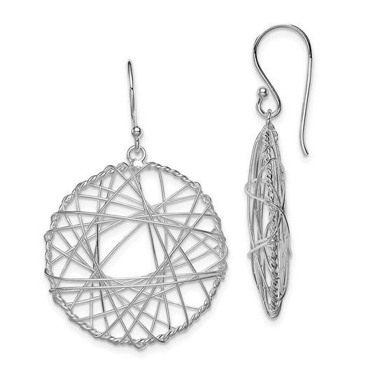 QE8923 Sterling Silver Rhodium-plated Textured Wrapped Wire Circle Dangle Earrings