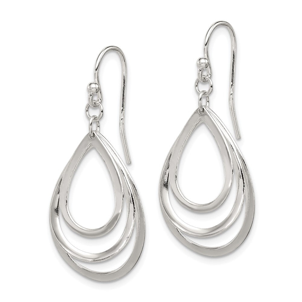 QE8942 Sterling Silver Polished Triple Teardrop Dangle Earrings
