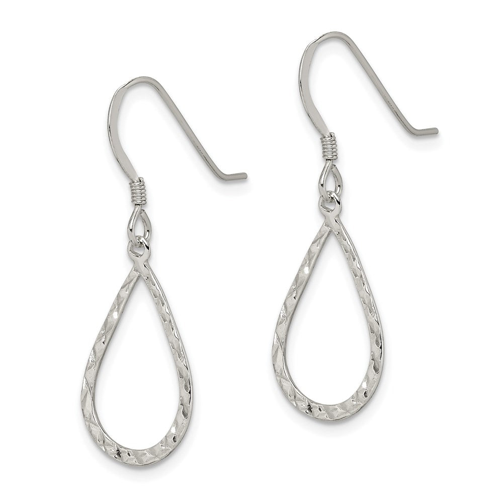 QE8944 Sterling Silver Polished & D/C Teardrop Dangle Shepherd Hook Earrings