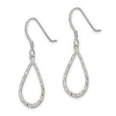 QE8944 Sterling Silver Polished & D/C Teardrop Dangle Shepherd Hook Earrings