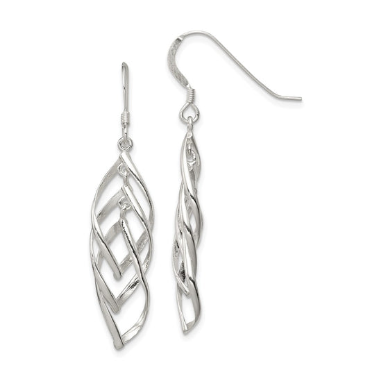 QE8945 Sterling Silver Polished Fancy Twisted & Intertwined Dangle Earrings