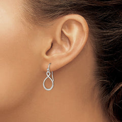 QE8948 Sterling Silver Polished & Diamond-cut Infinity Oval Dangle Earrings