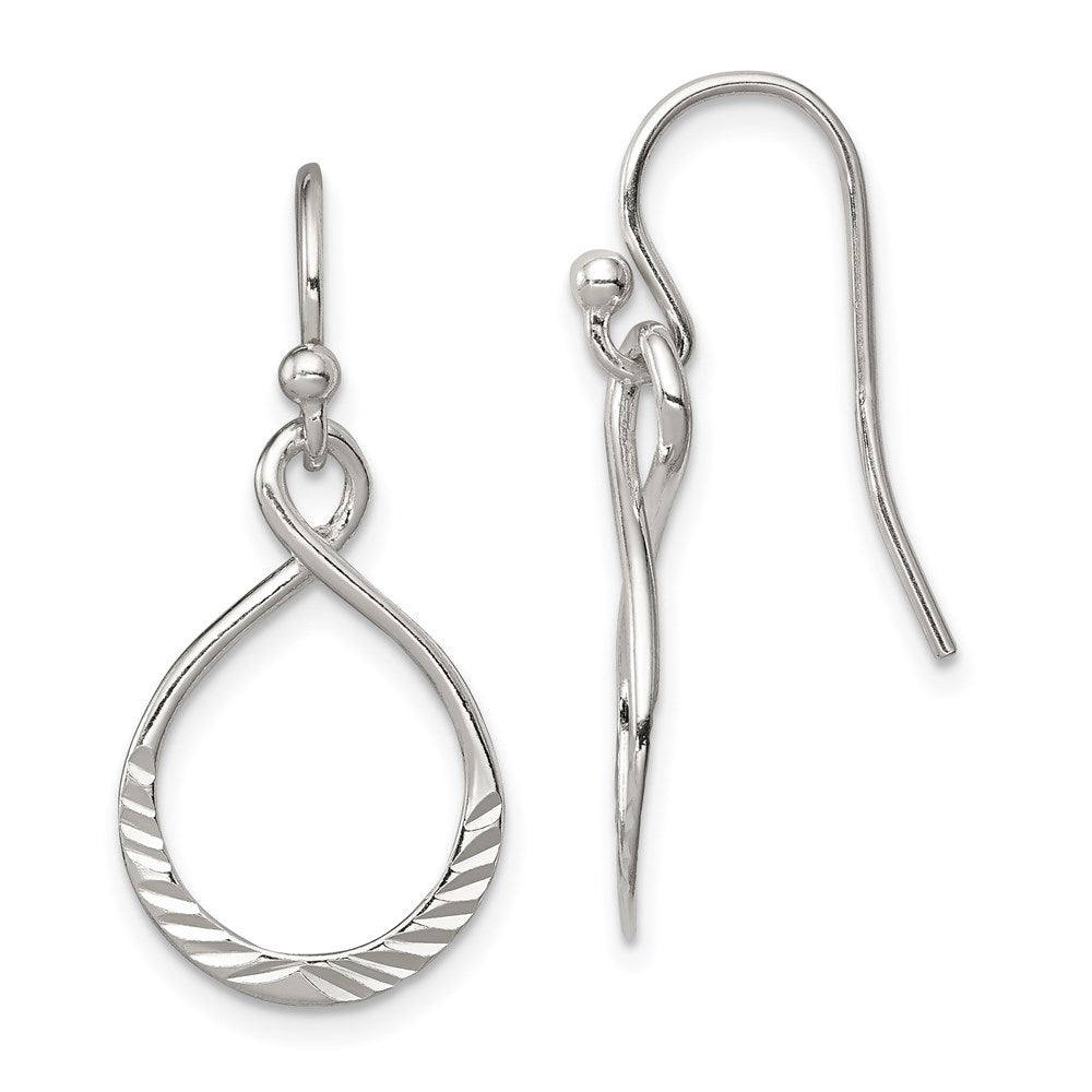 QE8948 Sterling Silver Polished & Diamond-cut Infinity Oval Dangle Earrings