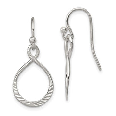 QE8948 Sterling Silver Polished & Diamond-cut Infinity Oval Dangle Earrings