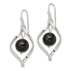 QE8958 Sterling Silver Polished Onyx Twisted Dangle Earrings