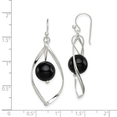 QE8958 Sterling Silver Polished Onyx Twisted Dangle Earrings