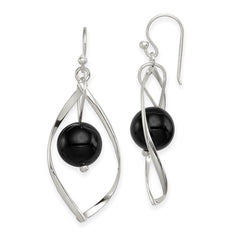 QE8958 Sterling Silver Polished Onyx Twisted Dangle Earrings