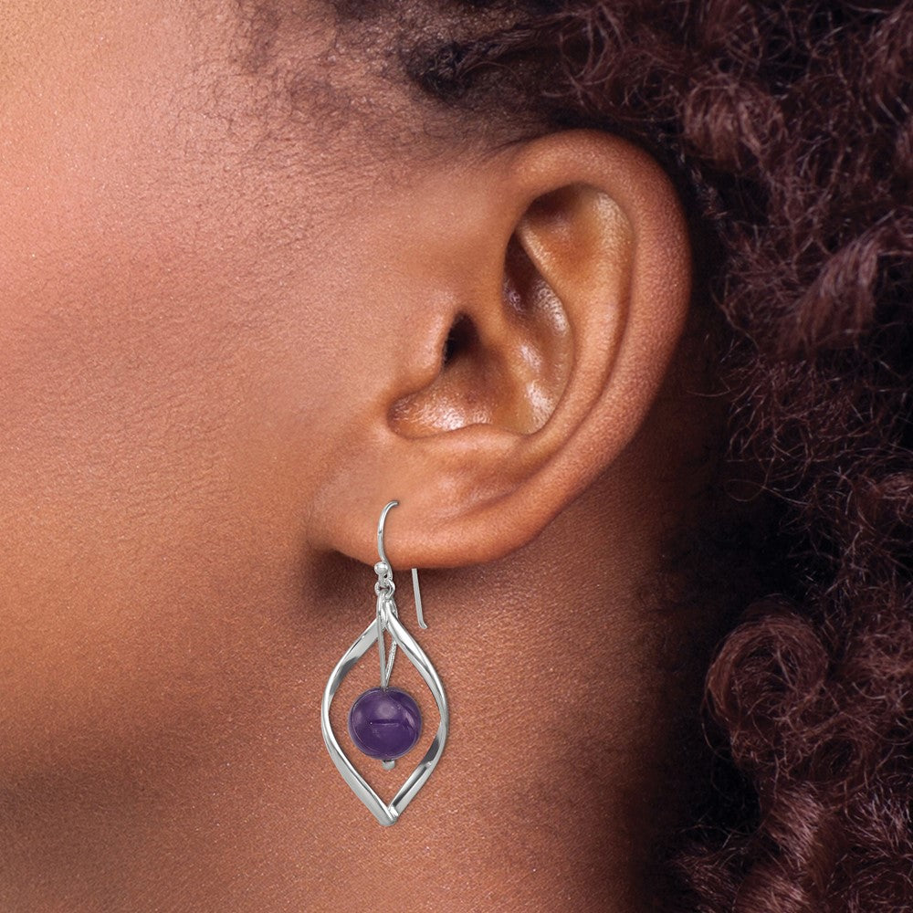 QE8959 Sterling Silver Twist Dangle Amethyst Earrings