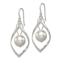 QE8960 Sterling Silver Polished Simulated Pearl Twisted Dangle Earrings