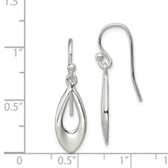 QE8983 Sterling Silver Polished Teardrop Dangle Shepherd Hook Earrings