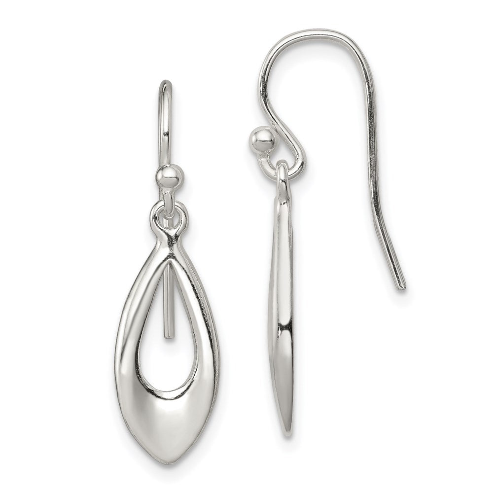 QE8983 Sterling Silver Polished Teardrop Dangle Shepherd Hook Earrings