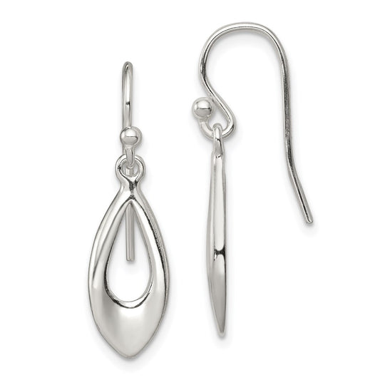 QE8983 Sterling Silver Polished Teardrop Dangle Shepherd Hook Earrings