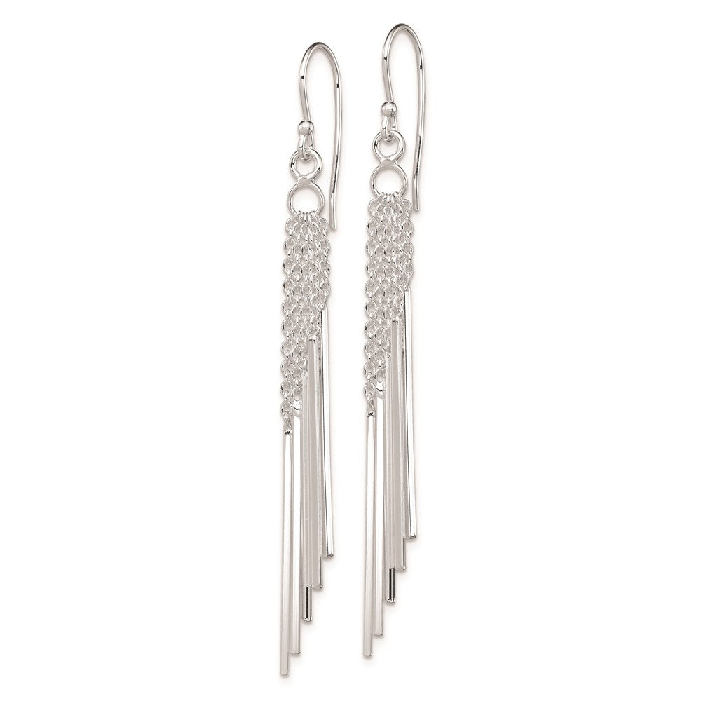 QE9034 Sterling Silver Rhodium-plated Polished Five Chains & Bars Dangle Earrings