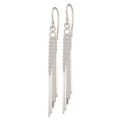 QE9034 Sterling Silver Rhodium-plated Polished Five Chains & Bars Dangle Earrings