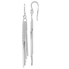 QE9034 Sterling Silver Rhodium-plated Polished Five Chains & Bars Dangle Earrings