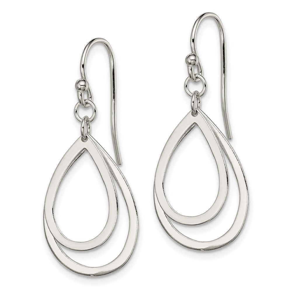 QE9063 Sterling Silver Polished Double Teardrop Dangle Shepherd Hook Earrings