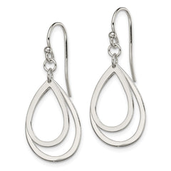 QE9063 Sterling Silver Polished Double Teardrop Dangle Shepherd Hook Earrings