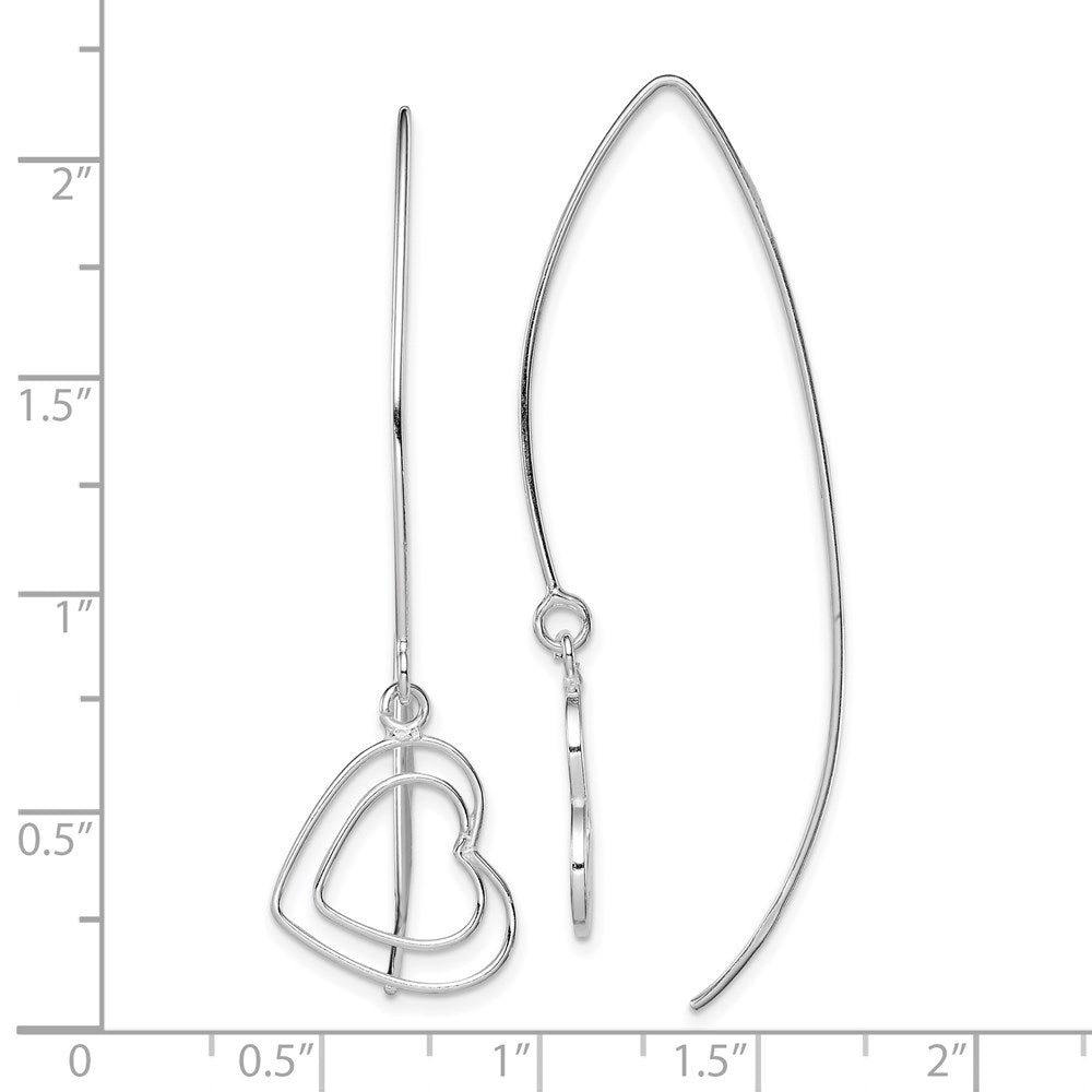 QE9075 Sterling Silver Rhodium-plated Heart Threader Earrings