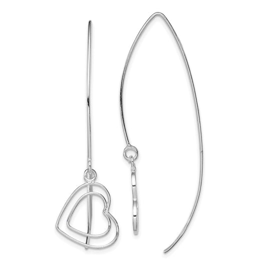 QE9075 Sterling Silver Rhodium-plated Heart Threader Earrings
