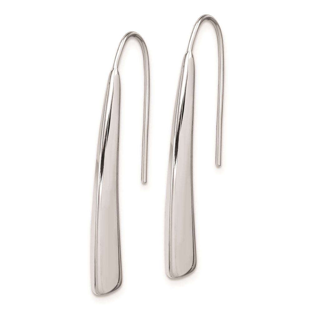 QE9079 Sterling Silver Polished Rhodium Plated Fancy Bar Thread Earrings